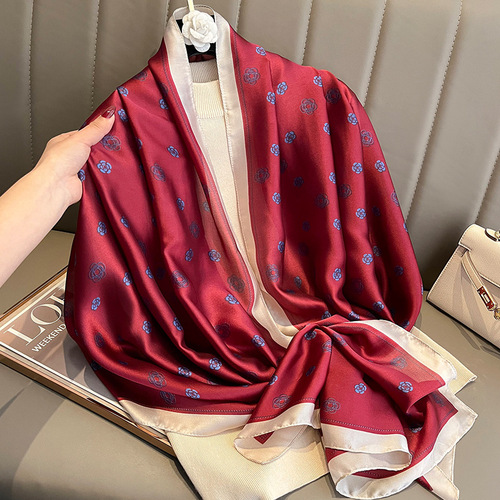 New Camellia Fashion Simulated Silk Scarf Women's Summer Sunscreen Beach Towel Women's Shawl Decorative Scarf Outerwear