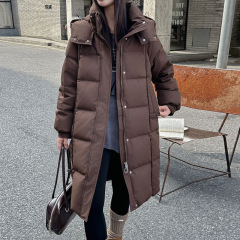 高端鹅绒中长款羽绒服女2025冬季新款时尚连帽宽松遮肉加厚外套