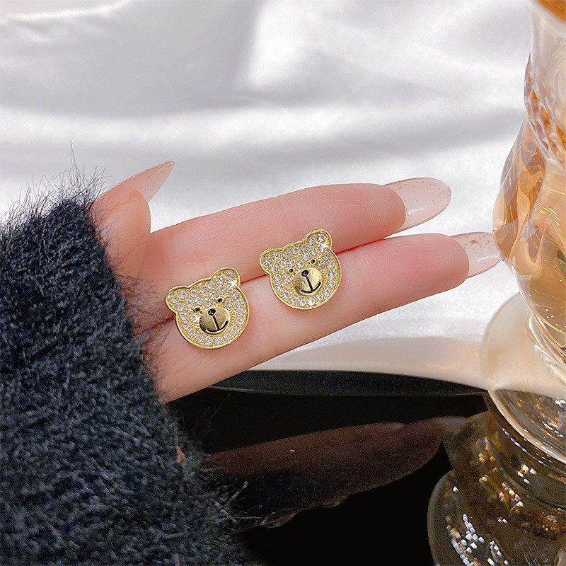 Sweet Geometric Bear Bow Knot Imitation Pearl Metal Inlay Rhinestones Womenu0027S Earrings 1 Pair