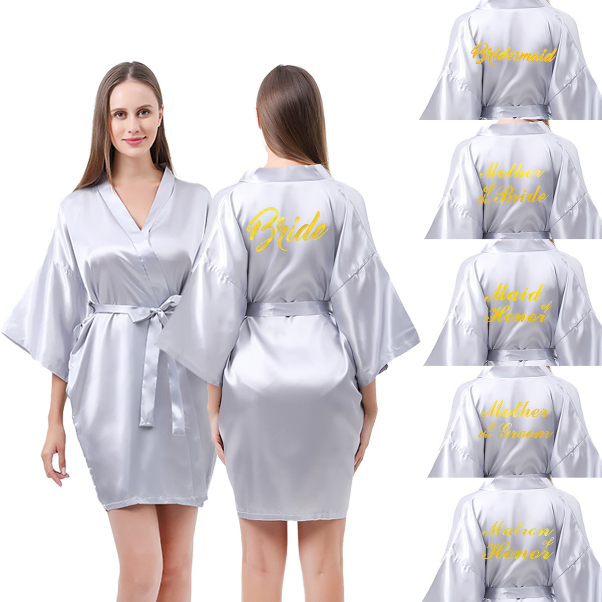 Cruz-frontera delgada boda bronceado en polvo dama de honor mañana vestido de maquillaje traje de seda señora novia cartas