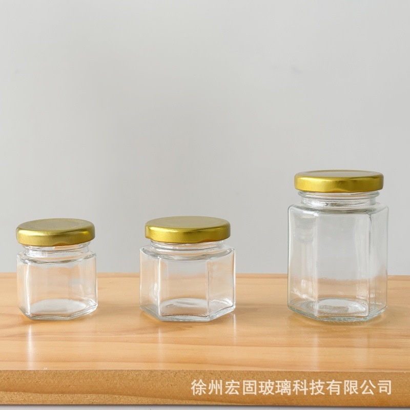 スポット45ml六角形喜蜜蜂蜜ガラス瓶ジャム唐辛子唐辛子小ミニ分注密封缶|undefined