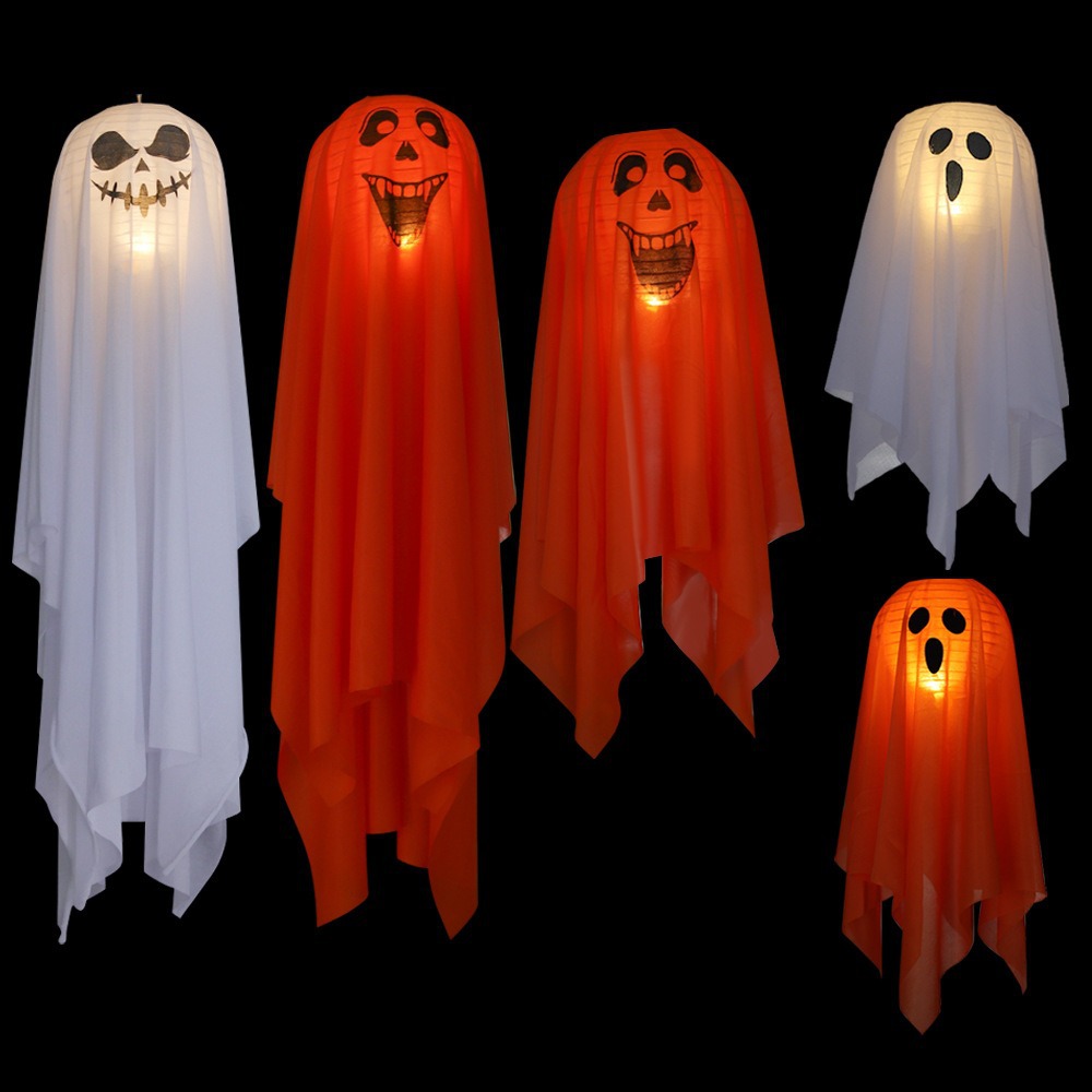Lámpara fantasma de Halloween LED lámpara decorativa portátil lámpara de calabaza tela luminosa esqueleto lámpara de color fantasma props de fiesta tela colgante