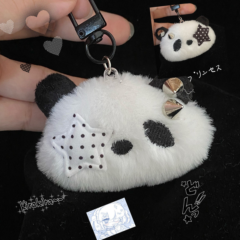 Original Handmade Polka Dot Star Eye Mask, Rivet Panda Keychain, Cute Soft Girl Subculture Accessory for Girls, Best Friend Pendant Original Handmade Polka Dot Star Eye Mask, Rivet Panda Keychain, Cute Soft Girl Subculture Accessory for Girls, Best Friend Pendant