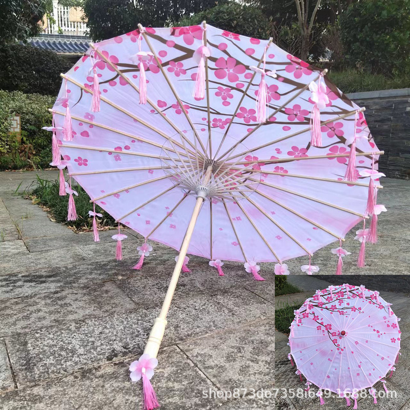 古風漢服流蘇傘花びら傘演出ダンス絹布傘吊り下げ装飾傘工芸傘古典油紙傘|undefined