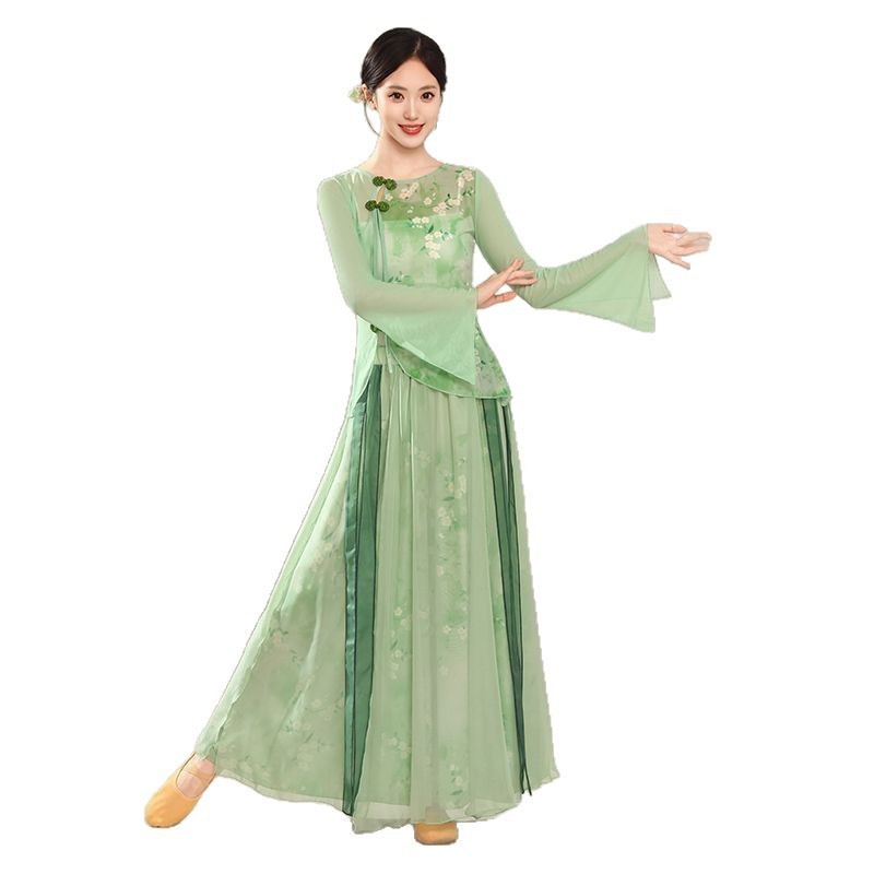 新款舞蹈旗袍服女纱衣古典中国练功弹力身韵古典舞飘逸演出服套装|undefined
