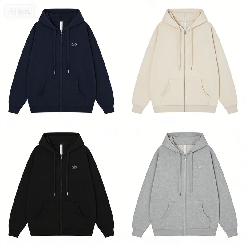 Cross-Border Foreign Trade Alo25 High-End Version Unisex Loose-Fitting Zip-Up Hooded Sweatshirt Casual Sports Jacket