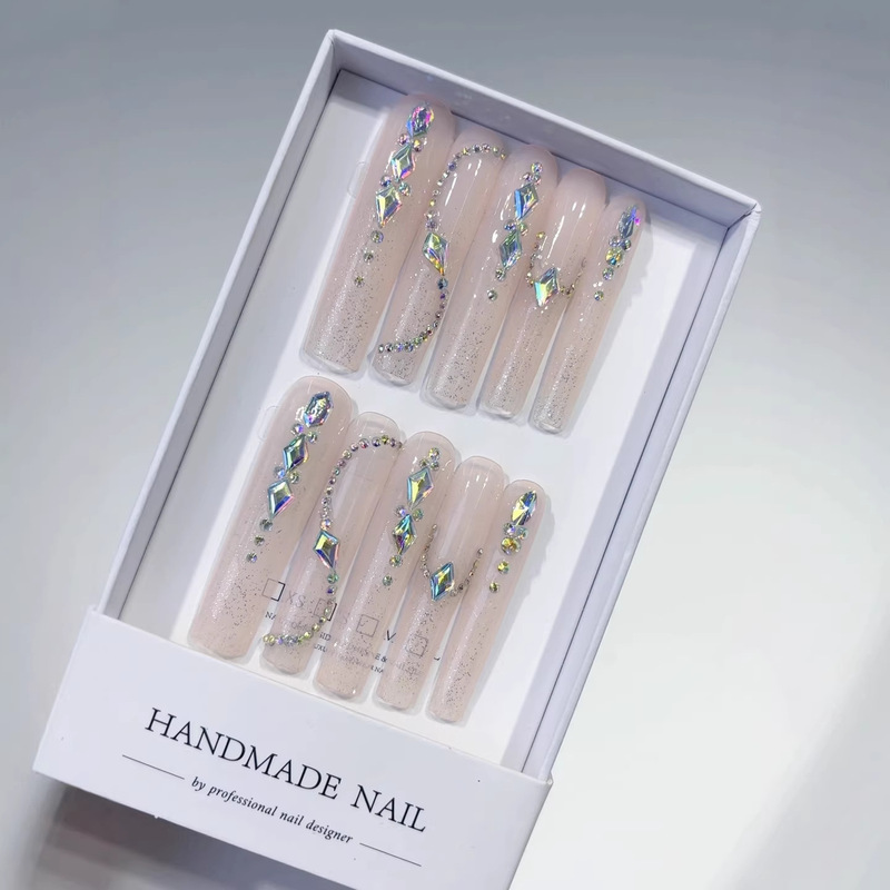 Hot-Selling Long Tube-Shaped Wearable Nails, Pure Handmade, High-End Luxury, Sparkling Small Rhinestones, Nail Stickers, Fake Nails Hot-Selling Long Tube-Shaped Wearable Nails, Pure Handmade, High-End Luxury, Sparkling Small Rhinestones, Nail Stickers, Fake Nails