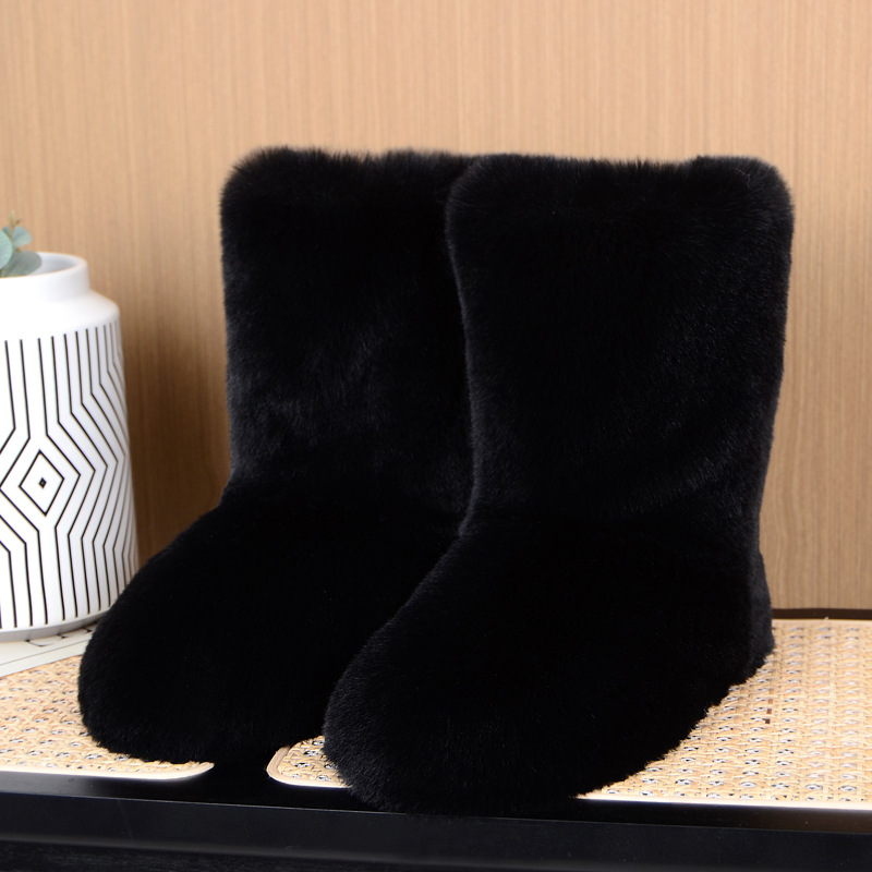 Europa y América nuevas botas de piel de invierno de alta superior casual botas de nieve de piel de conejo de imitación integrado botas de piel caliente