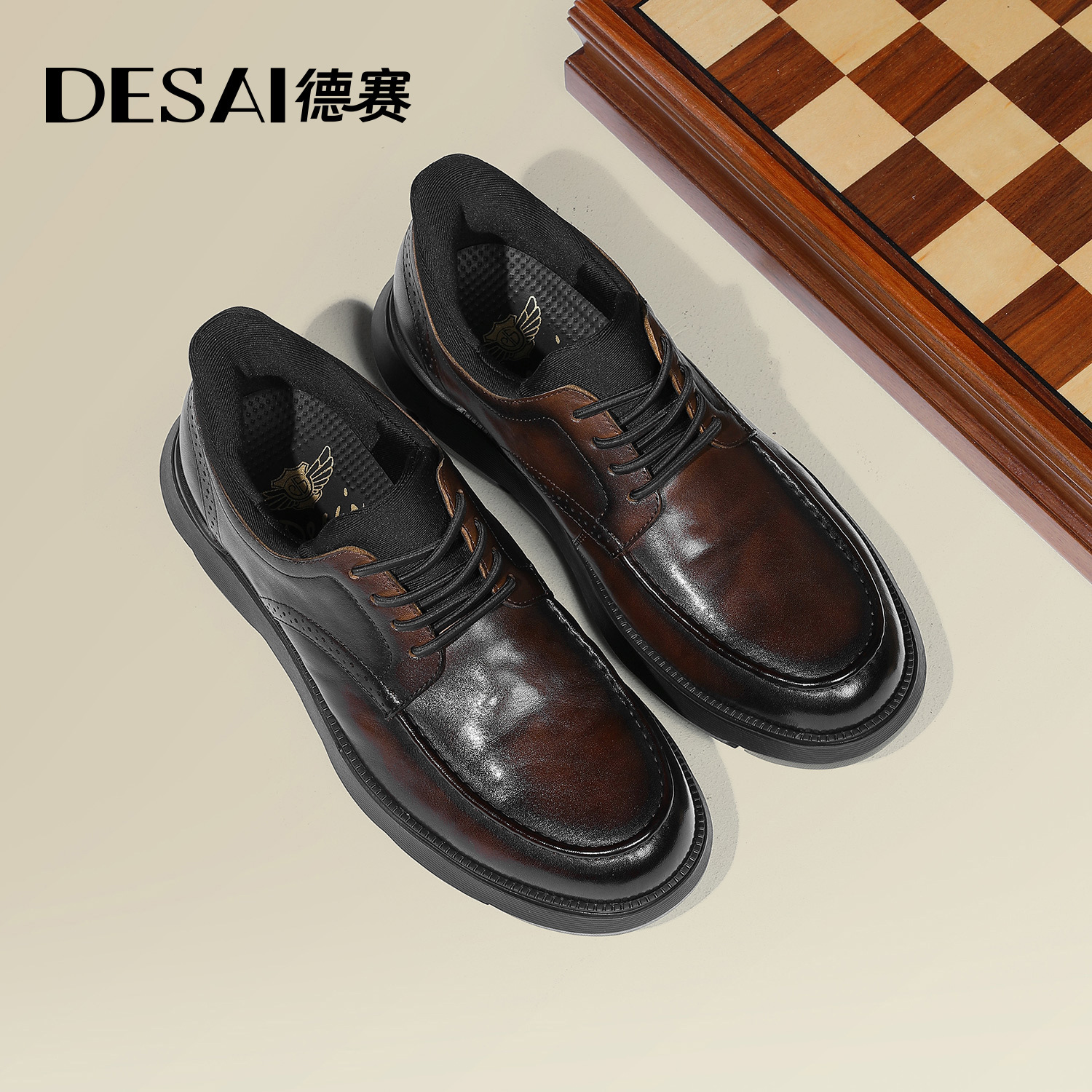 Desai's New Autumn and Winter Genuine Leather Business Leather Shoes, Thick-Soled, Height-Increasing, Versatile, Wear-Resistant, Commuting, Casual Men's Leather Shoes