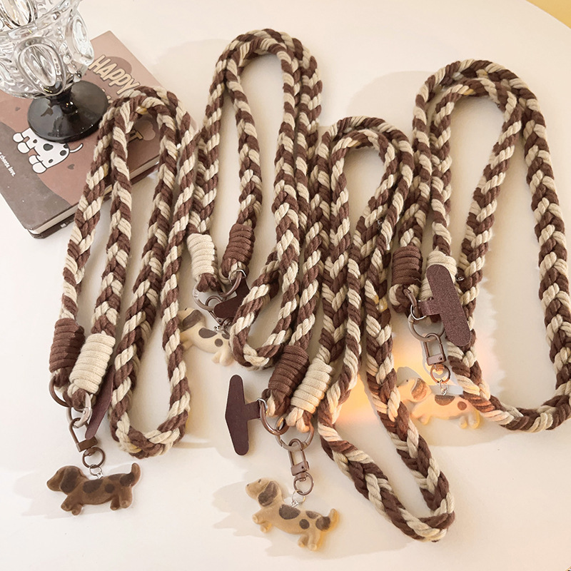 Creative Ins-Style Beige Spotted Velvet Puppy Pendant Phone Case Lanyard Crossbody Long Strap Side Shoulder Chain Universal D