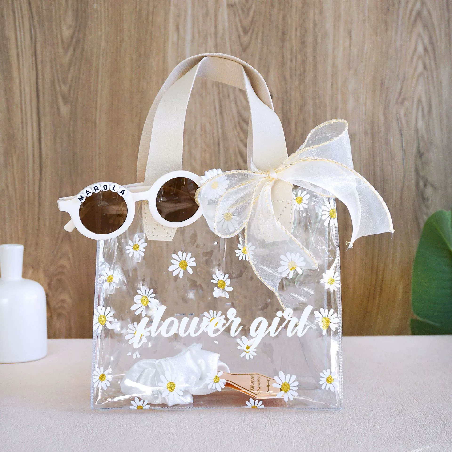 Cross-border exclusive Flower Girl Daisy Transparent Tote Bag Wedding Party Transparent Tote Bag Wholesale