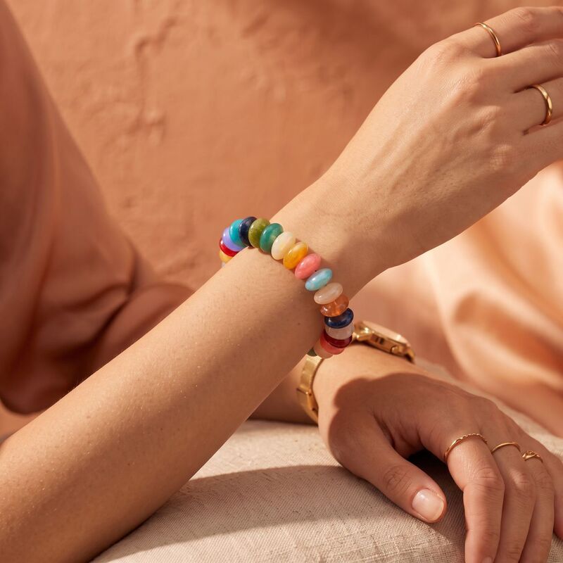 Cross-border new product: Rainbow flat bead bracelet, resin imitation stone beads, dopamine color-blocking design, unique summer style, wholesale for women