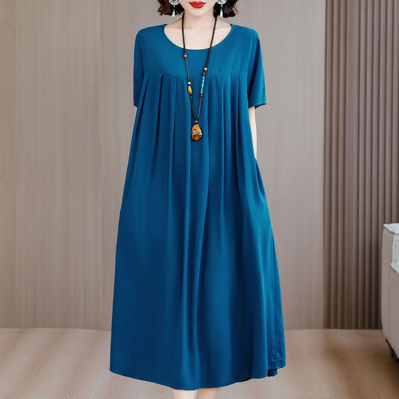 中老年大码碎花棉绸连衣裙女2025夏装新款50多岁中年妈妈气质裙子|undefined