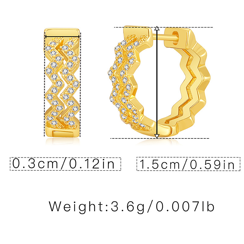 Copper Plated 18k Gold Ear Buckle Hiphop Style Water Ripple Ear Ring Inlaid Zircon Round Earrings display picture 1