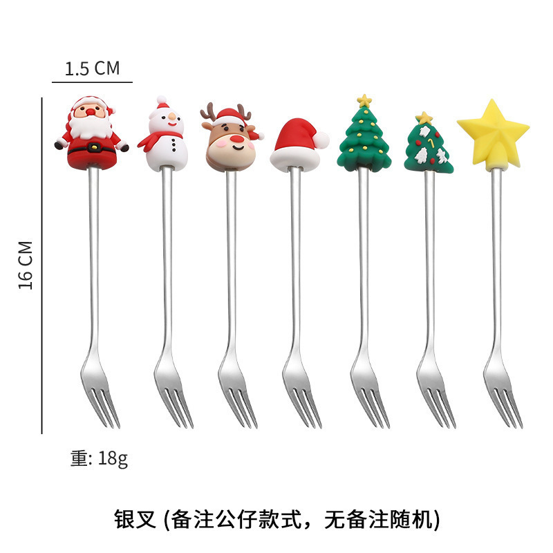Cuchara de Navidad transfronteriza horquilla cubiertos de acero inoxidable árbol de Santa Claus cuchara de postre dibujos animados creativo conjunto de regalos de Navidad image 26