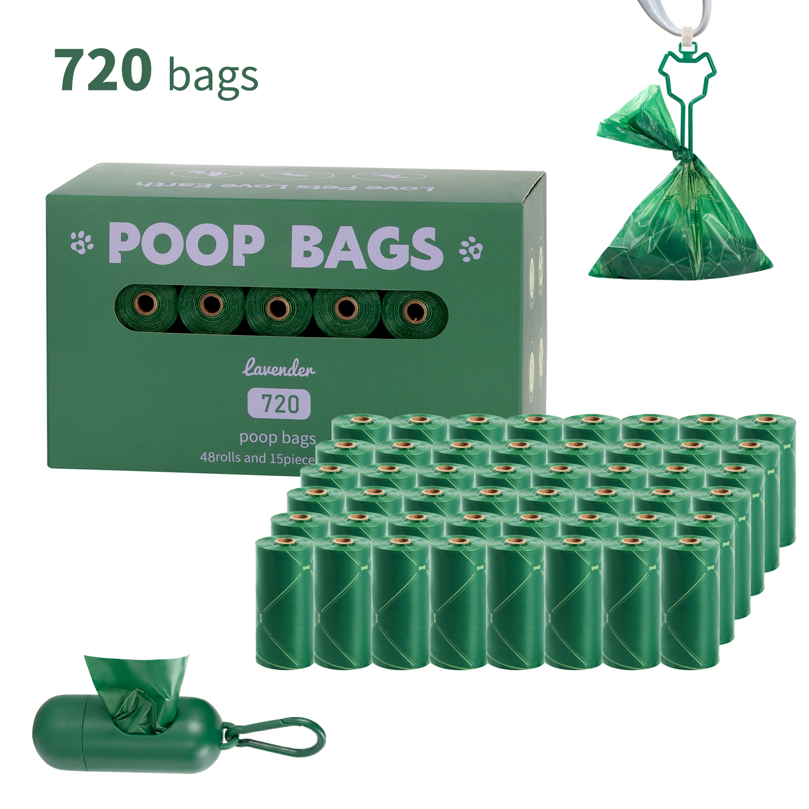 Nuevo medio ambiente biodegradable bolsa de basura de mascotas bolsa de basura distribuidor de bolsa de heces OPP caja de cabeza de fijación empaquetada bolsa de heces