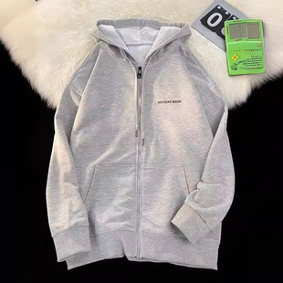 Hong Kong style sports cardigan sweater men's 2024 spring and autumn American casual l zipper loose all-match hooded coat women