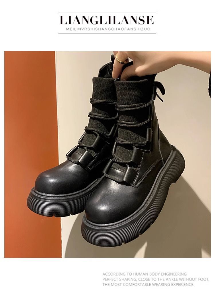 British Style Martin Boots Women’s Thick-soled Knitted Casual Shoes_voghion.com