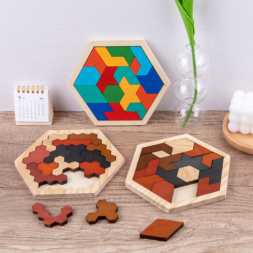 Children's ever-changing fun educational hexagonal creative wooden puzzles intellectual development puzzle children's toys