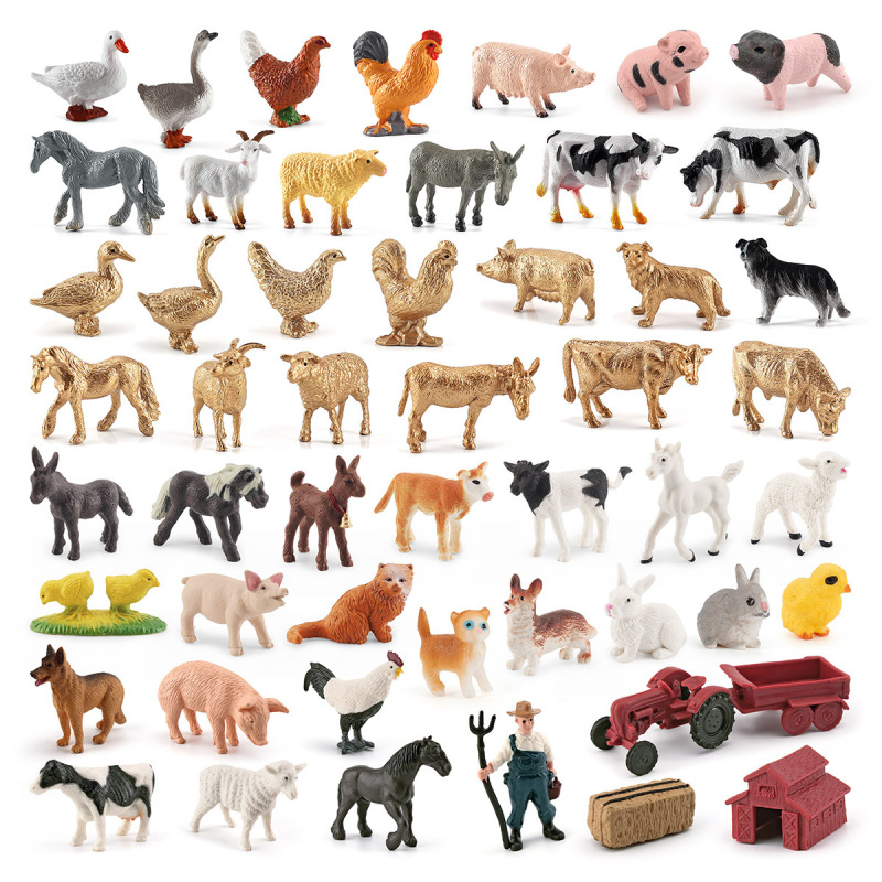 Children's desktop sand table Farm mini animal model cow sheep rabbit dog solid static chicken duck goose ornaments