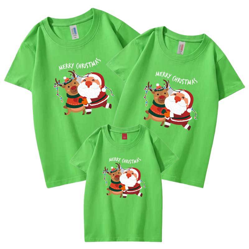 2021 cross-border Santa Deer Head algodón peinado padre-hijo ropa bebé mameluco niños manga corta cuello redondo Camiseta al por mayor