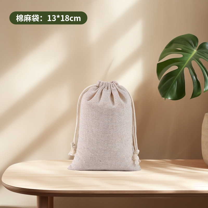 Bolsa de Almacenamiento con Cordón de Algodón, Bolsa de Lino con Cordón, Se Puede Imprimir con Logotipo, Bolsa de Tela Pequeña en Existencia