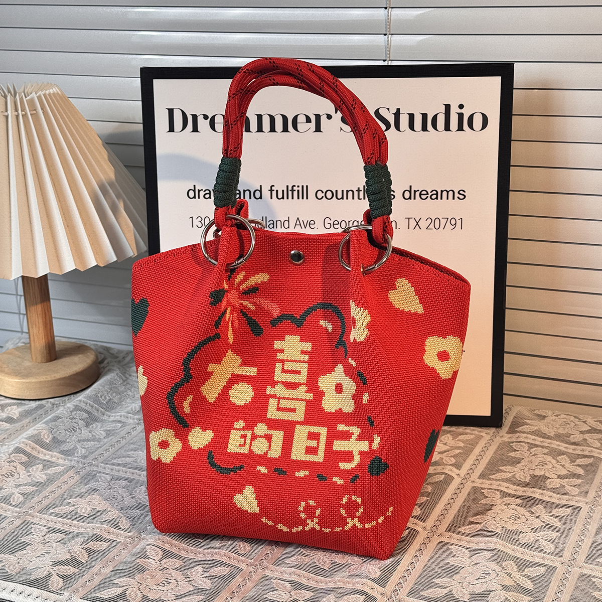 ニットハンドバッグ、ニッチデザインバケットバッグ、トートバッグ、ハンドバッグ、カジュアルで多用途なショルダーバッグ、ニットポータブルバッグ