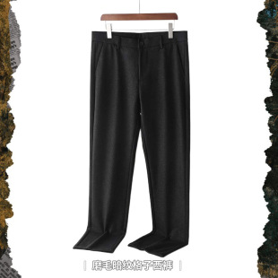 F506# plus size men's autumn and winter light luxury business casual suit pants brushed dark plaid plus size straight pants