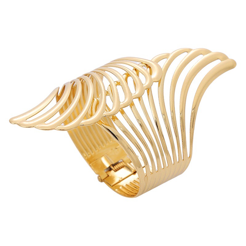 Comercio exterior de joyería de Venta caliente transfronteriza al por mayor de moda alas de primavera pulsera abierta pulsera de metal hueco pulsera creativa