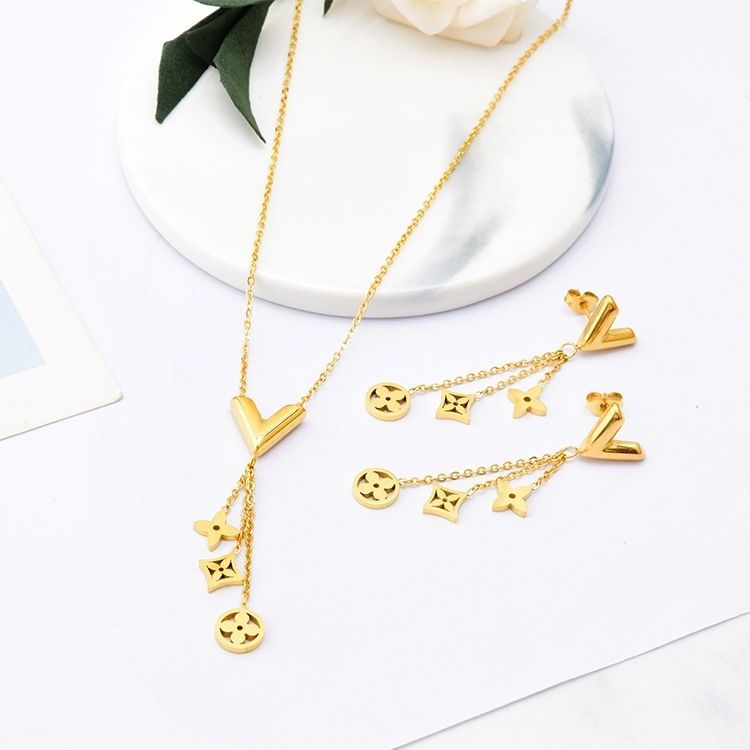 Fashion Flower Titanium Steel Plating Earrings Necklace