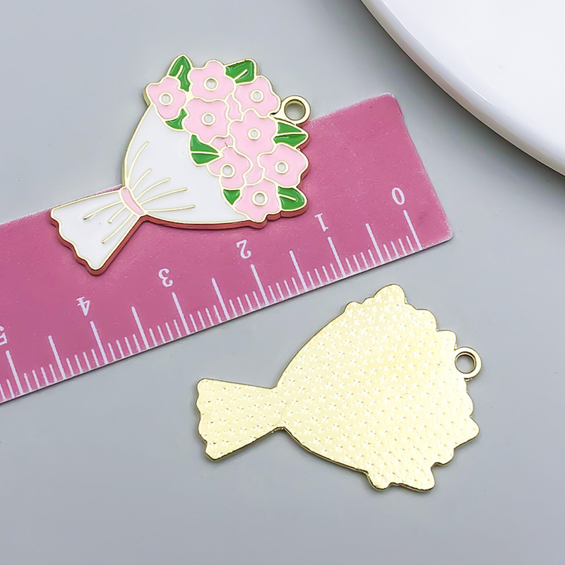 粉色系树枝花束康乃馨玫瑰花合金小挂件吊坠diy手链项链饰品配件|undefined