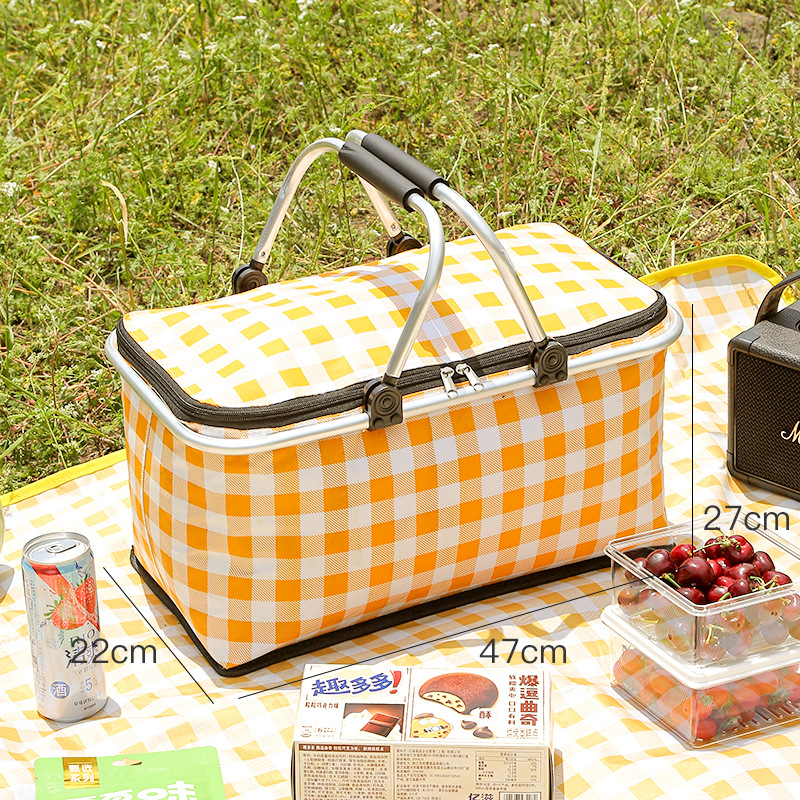 Cesta de picnic aislada para viajes transfronterizos, nevera portátil plegable para exteriores, bolsa de almacenamiento para picnic con conservación de alimentos para camping