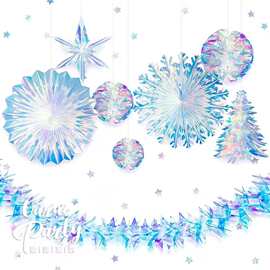 幻彩雪花蜂窝球挂饰冰雪圣诞树挂件炫彩圣诞春节装饰派对布置道具