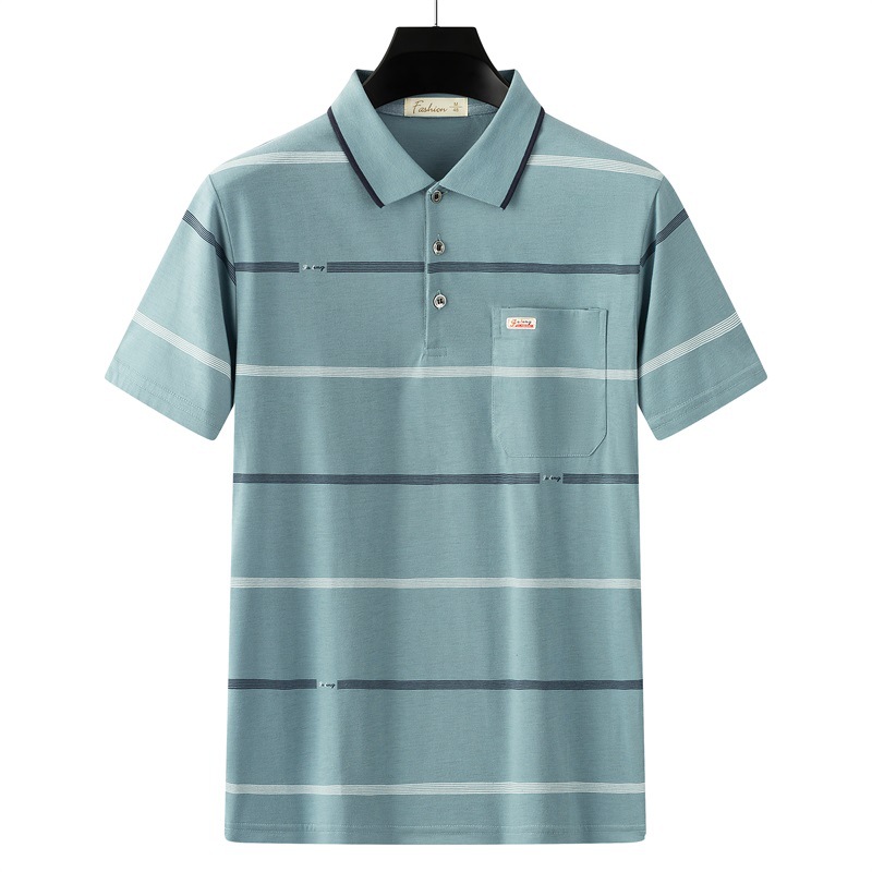 De mediana edad impreso Polo camisa de manga corta de los hombres de solapa papá verano camiseta a rayas de algodón mercerizado camiseta ropa de los hombres al por mayor