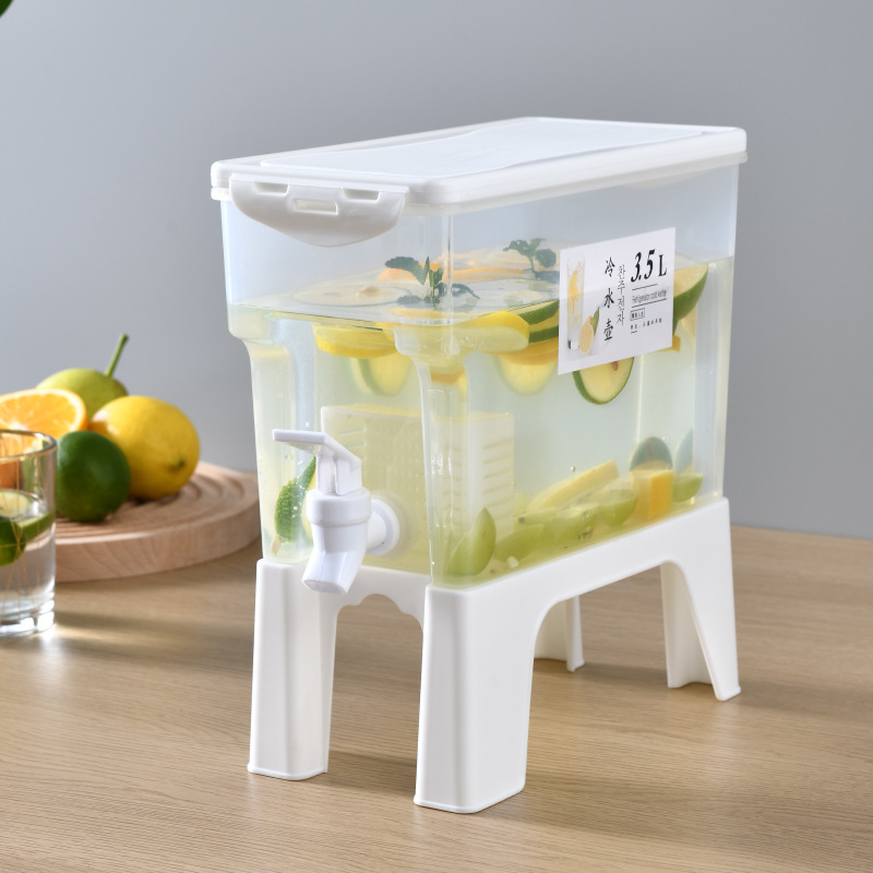 Cubo de agua fría para el hogar con grifo tetera de frutas Cubo de bebida fría de agua helada refrigerador de plástico jugo de limón botella de agua de burbuja fría