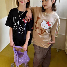 厂家现货~韩国潮牌小众联名款Kitty猫印花宽松t恤边伯贤同款短袖