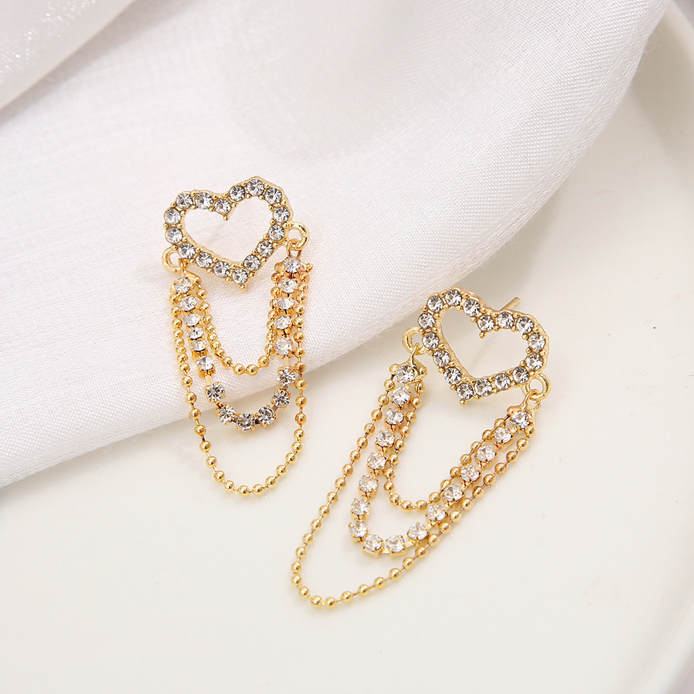 Retro Heart Shape Alloy Plating Rhinestone Drop Earrings display picture 1