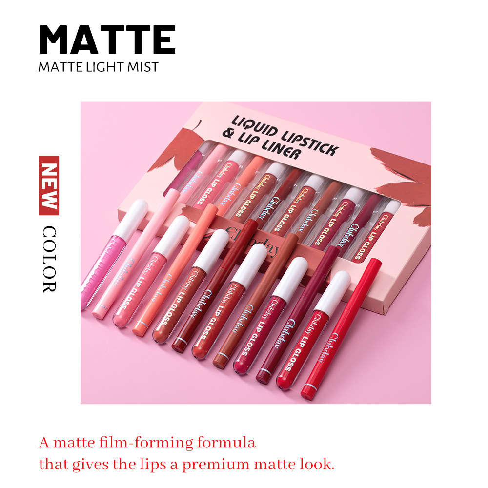 Clubday Long-lasting Velvet Matte Lip Gloss and frosted Outlining Lip Pen 6+6 Set, easy-to-Apply lipstick pen undefined