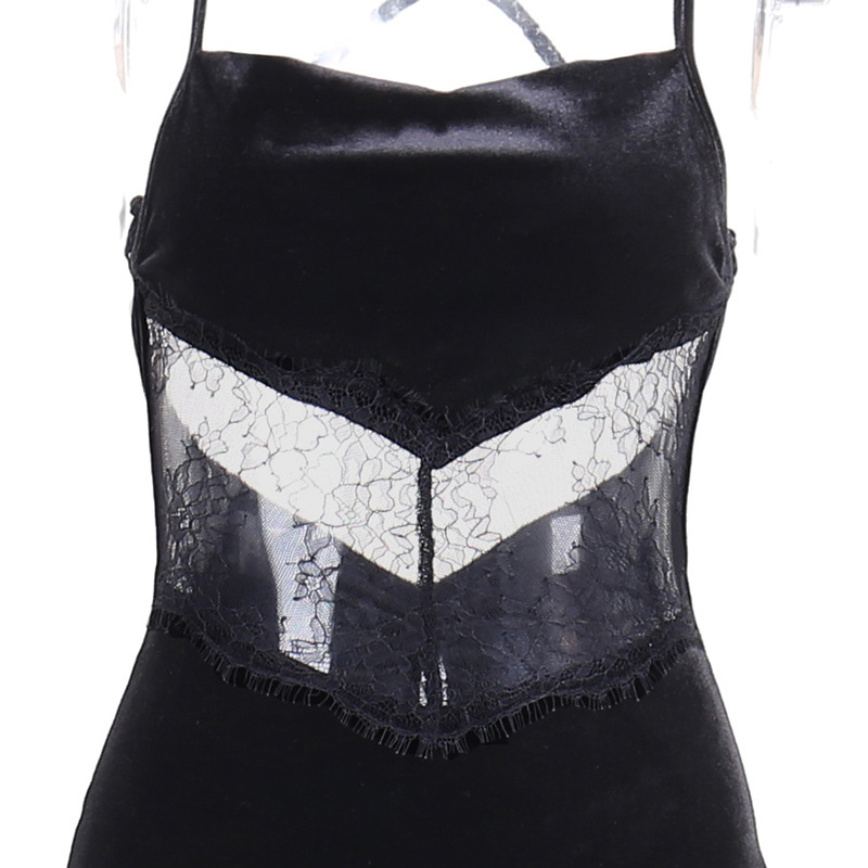 Women Autumn Summer Lace Sexy Backless Patchwork Slit Dress Women