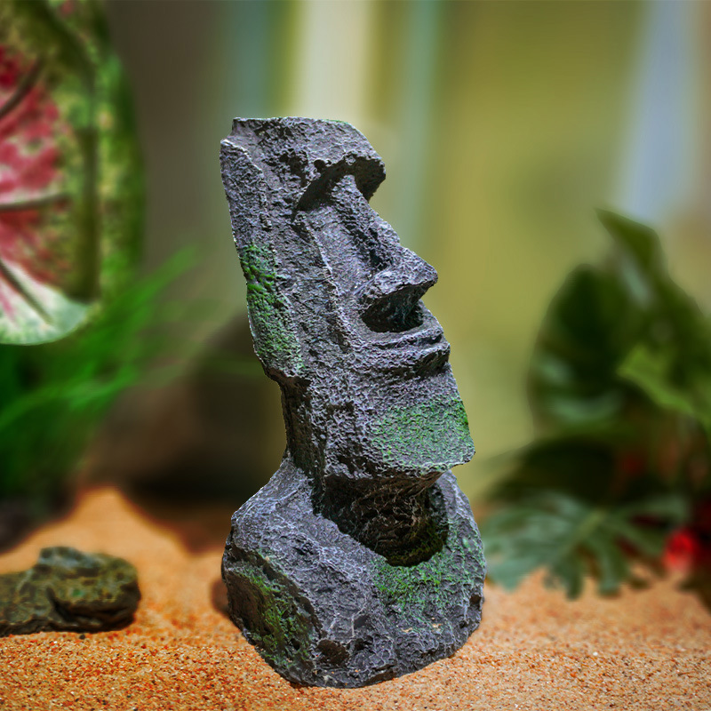 Nueva estatua de piedra de la Isla de Pascua, popular decoración artesanal para acuarios, decoración para reptiles, retrato de estilo romano antiguo