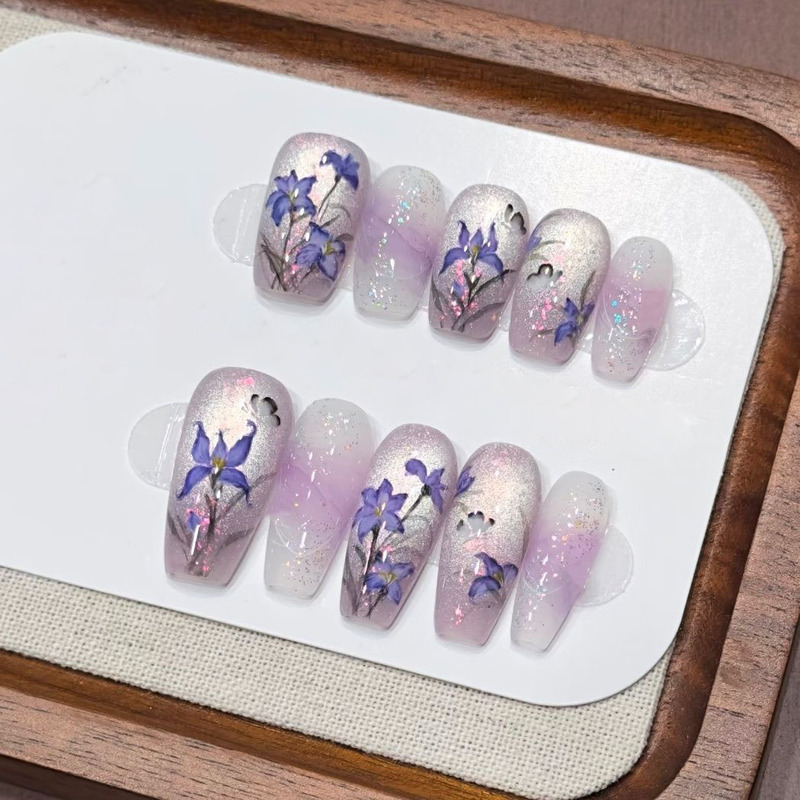 Purple Iris Chinese Style Wearable Nails with Clear Cat Eye Effect, Brightening, High-End Beauty False Nail Patches, Cross-Border Factory Purple Iris Chinese Style Wearable Nails with Clear Cat Eye Effect, Brightening, High-End Beauty False Nail Patches, Cross-Border Factory