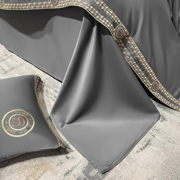 2022新款水洗宽边刺绣四件套轻奢纯色四件套床上四件套批发夏季