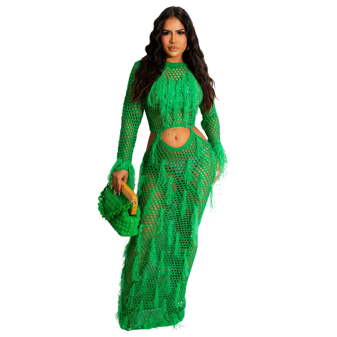 Femmes Robe Régulière Sexy Col Rond Évider Manche Longue Couleur Unie Maxi Longue Robe Du Quotidien Plage display picture 23