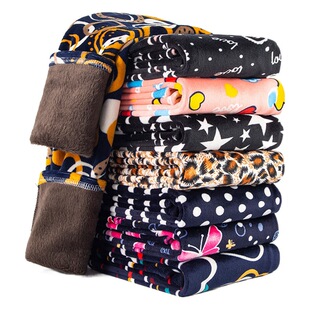 Popular medium and large girls' pants autumn and winter fleece-lined leggings fashionable printed warm pants
