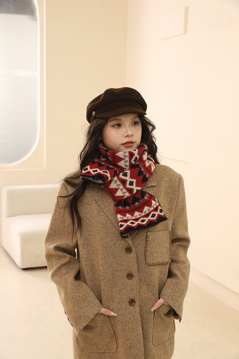 Fair-Island-Stil, Neujahrs- und Weihnachtsrot für Damen, vielseitig einsetzbar im Winter, warmer und dicker Strickschal_voghion.com