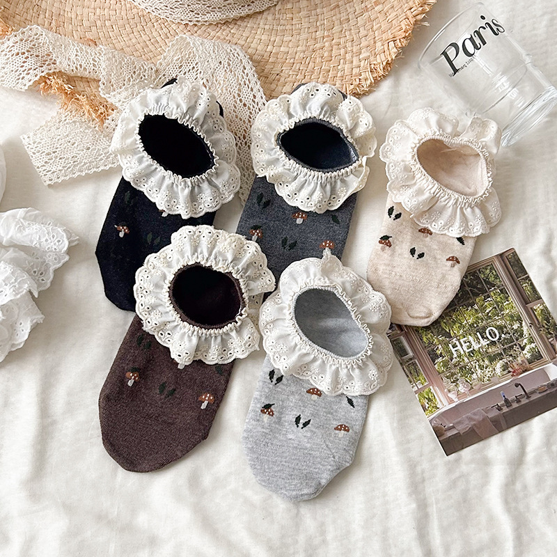 26 Summer Thin Lace Socks for Women, Cute Mushroom Short Socks, Versatile Japanese School Style Cotton Short Socks for Girls