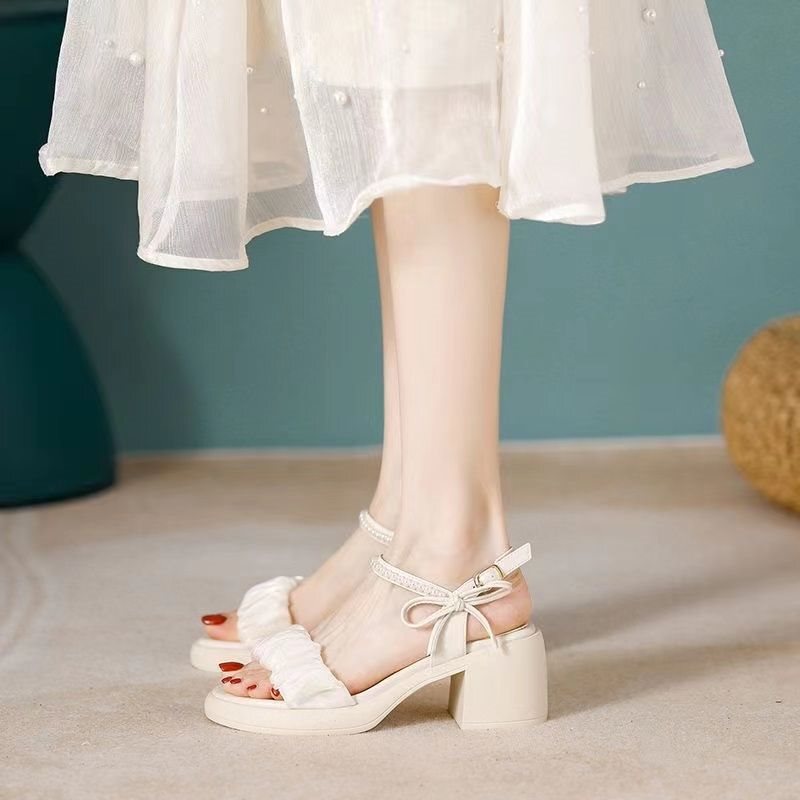 Maillard French Fashion Style Fairy-Style High-Heeled Sandals for Women 2024 Summer Chunky Heel Fashion Sandals to Match Dresses