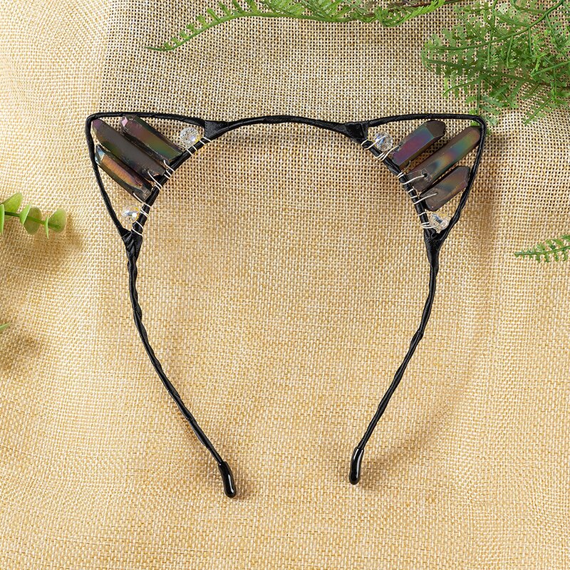 Orejas de gato diadema cristal natural Amazon Venta caliente chapado color accesorios para el cabello hecho a mano fiesta image 26