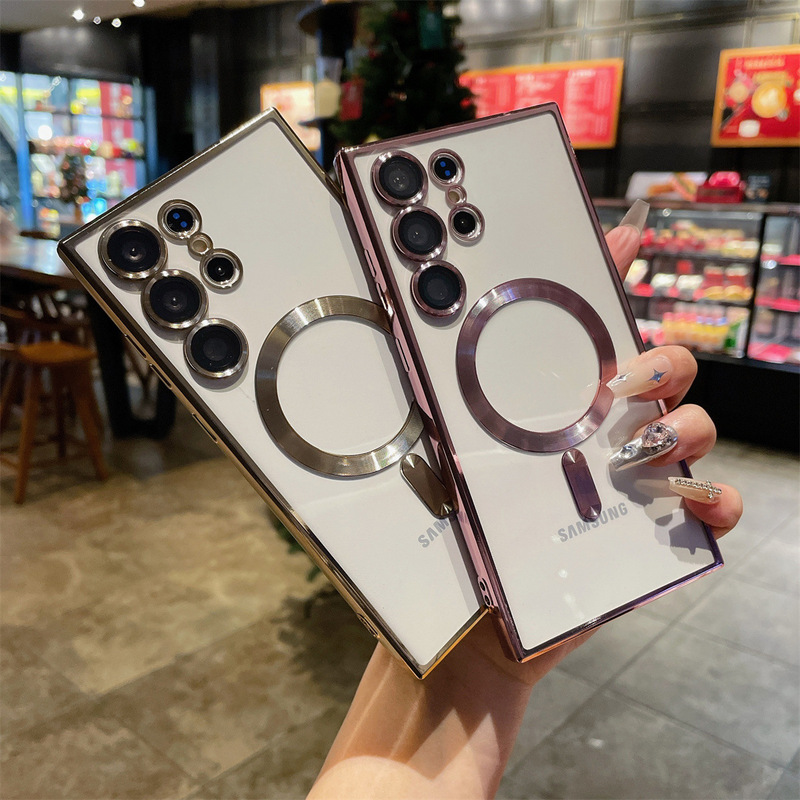 Suitable for Samsung S26Ultra Mobile Phone Case Galaxya56 Transparent Magnetic Electroplating Note20 Anti-Fall Protective Case