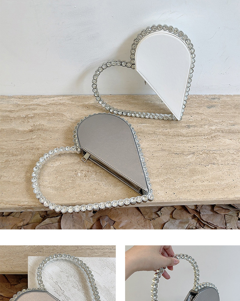 699g Weight Polyester Lining Material Zipper Closure Type Top Handle Strap Type Handbag, Evening Bag Bags Type Holiday, Party Occasion Pu Leather Material Color Block Pattern All Seasons Season Women's Gender Elegant Style Heart-shaped Shape Pu Leather Color Block Heart-shaped Evening Bags 12